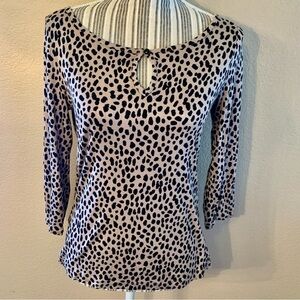 Banana Republic Top Small Tan Black Animal Print Keyhole 3/4 Sleeves Rayon